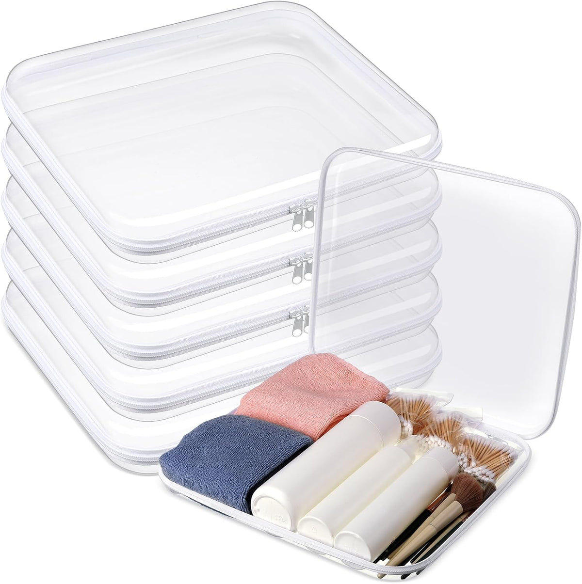 Sanwuta 6 Pcs Clear Hard Zipper Case Pencil Pouches Hard Plastic Zipper Pouches Makeup Bag