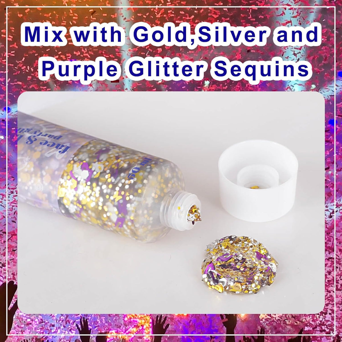 MEICOLY Face Glitter Makeup for Music Festival,Country Concert Outfits for Women,Gold Silver Purple