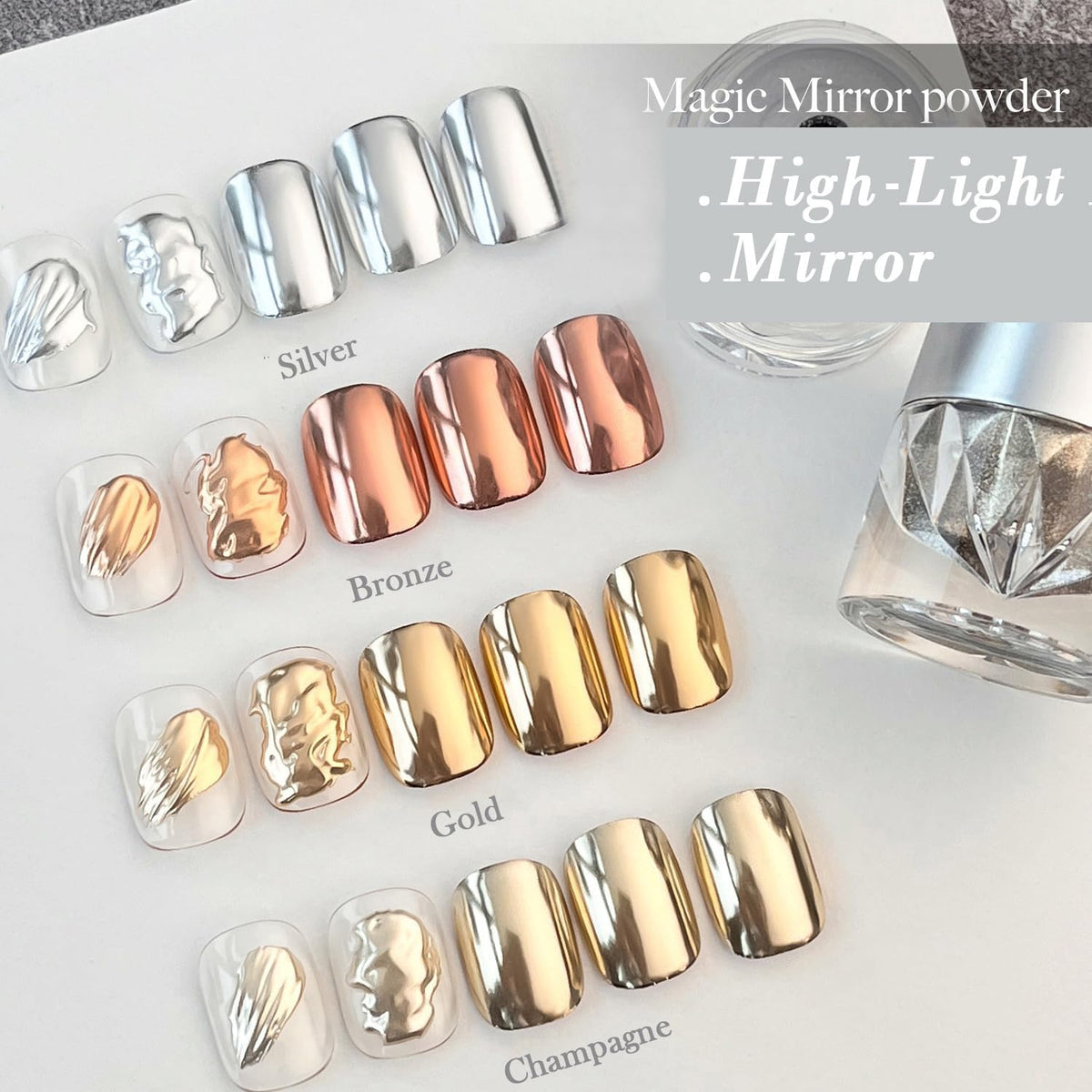 Pretty Diva Chrome Nail Powder - Bronze/Copper Mirror Effect Nail Chrome Powders, Highlight