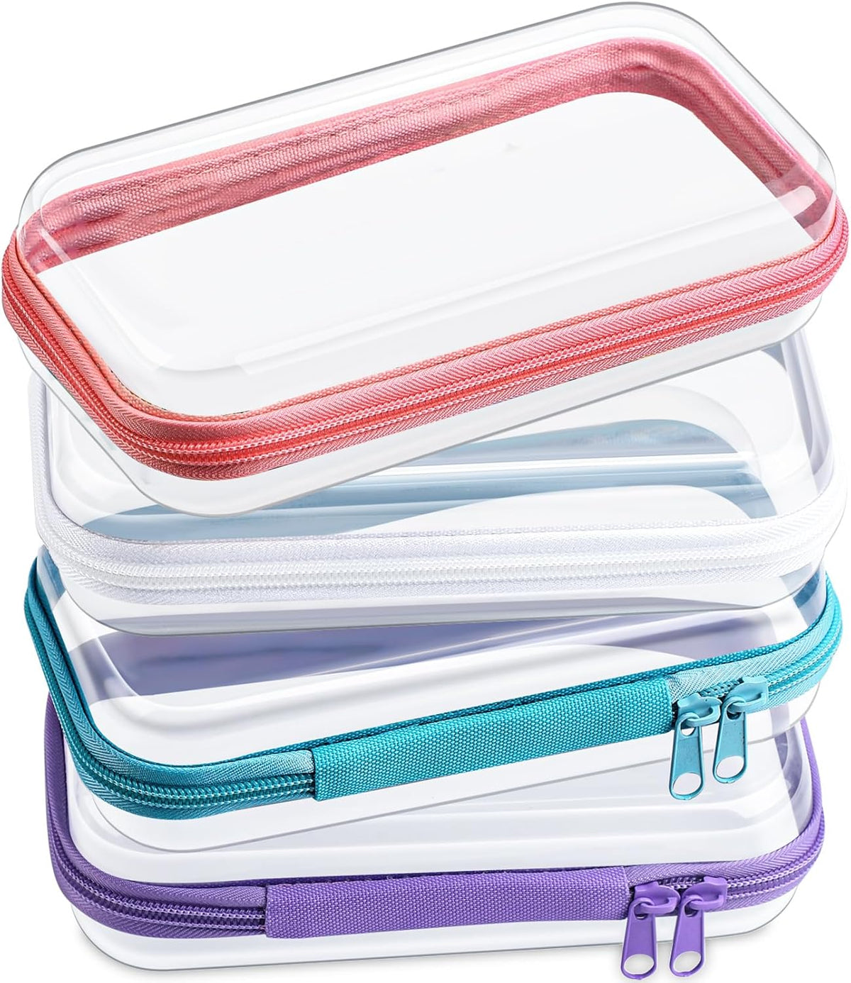 Hoolerry 4 Pcs Hard Clear Zipper Case Makeup Bags Plastic Pencil Pouch Transparent Storage Box