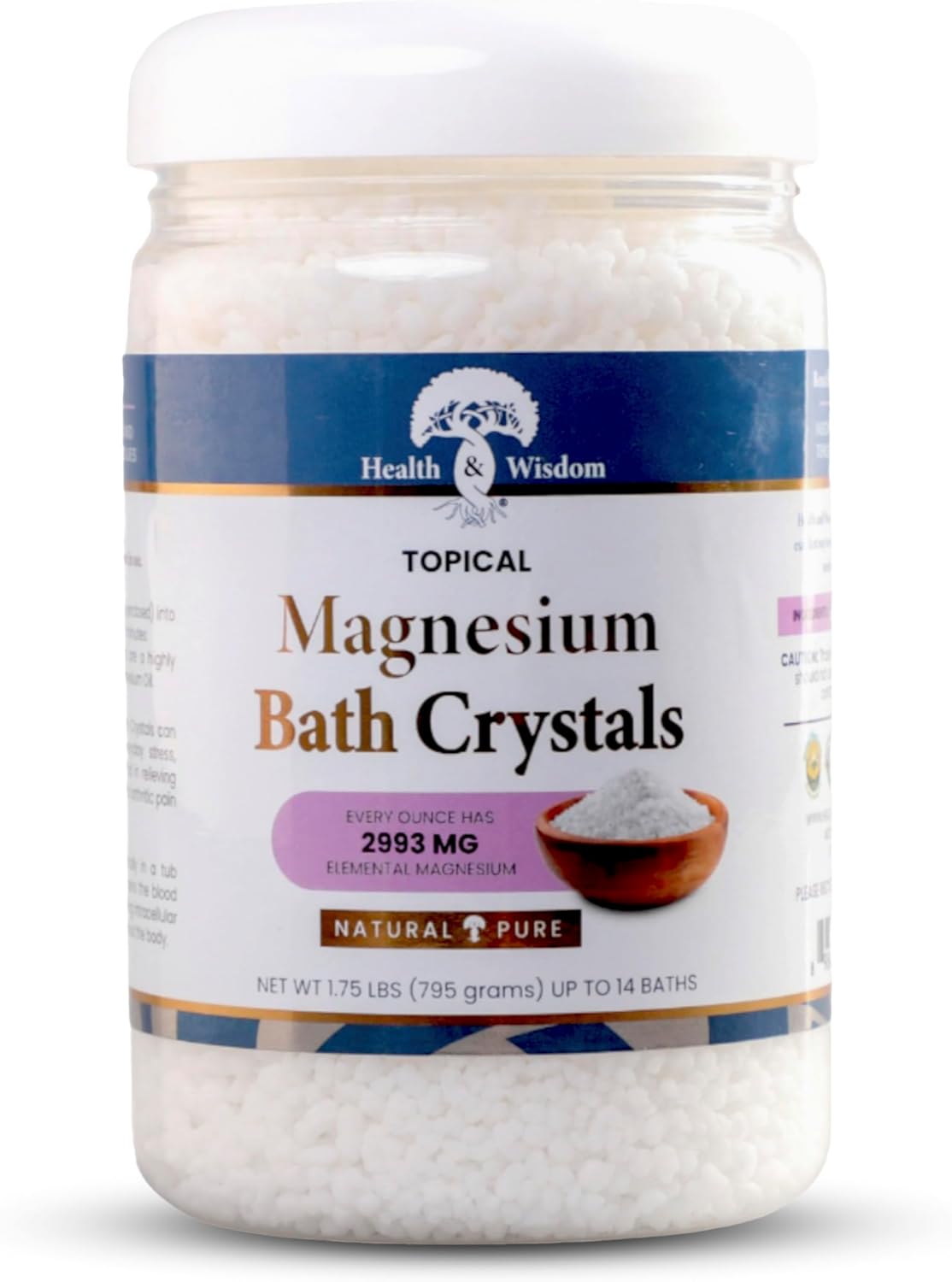 Health and Wisdom Magnesium Bath Crystals - Bath Salts with High Concentration & Enhanced