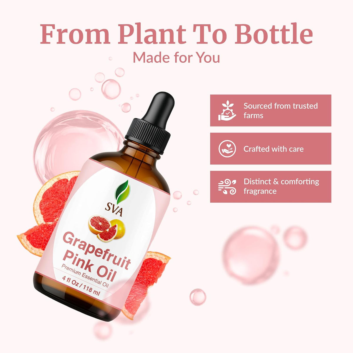 SVA Grapefruit Essential Oil Pink – 4 Fl Oz – 100% Natural Grapefruit Oil - for Diffuser, Hair