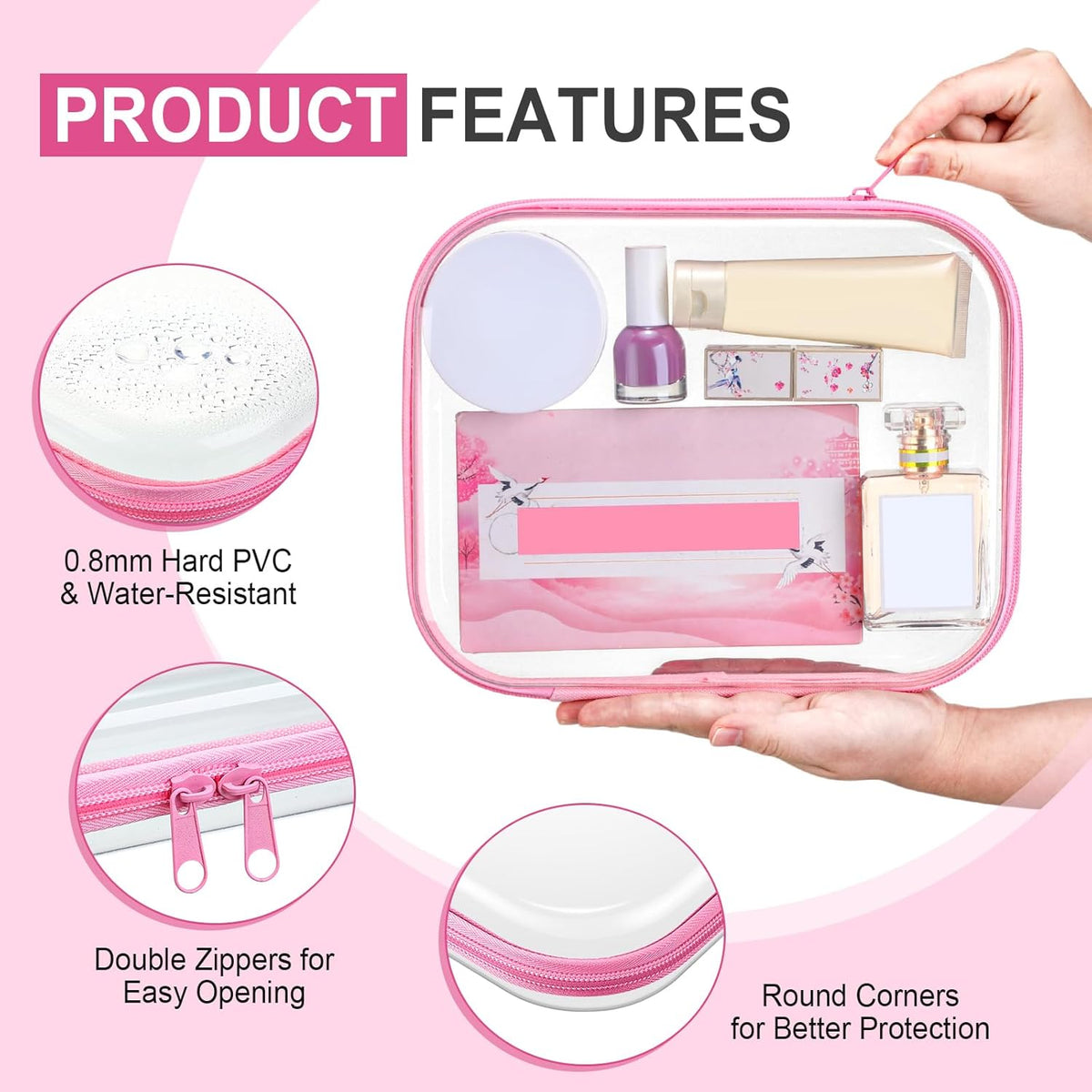 Sanwuta 6 Pcs Clear Hard Zipper Case Pencil Pouches Hard Plastic Zipper Pouches Makeup Bag