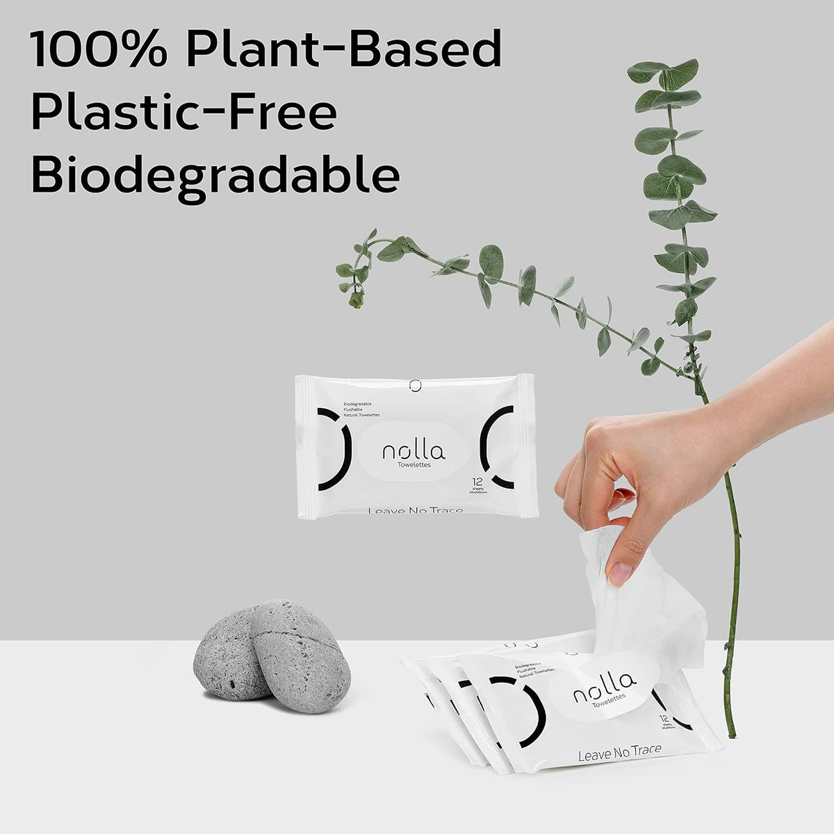 Nolla Flushable Wipes Travel Packs, 100% Plant-Based, Plastic-Free and Biodegradable - Unscented +