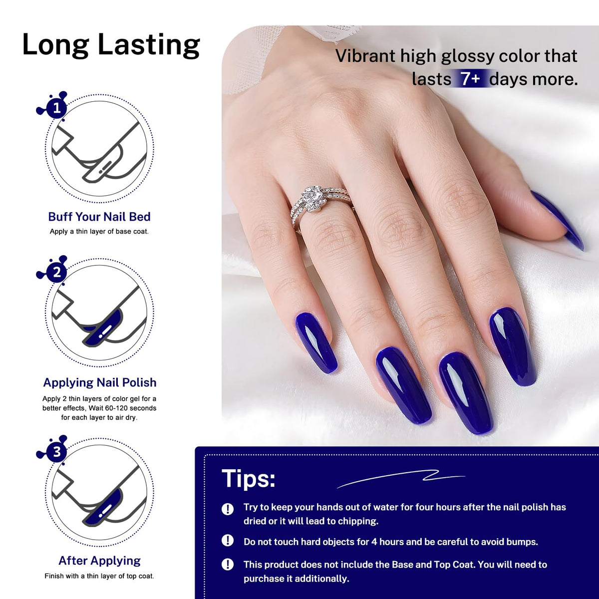 16.5ml Dark Blue Nail Polish Large Volume Quick Dry Nail Polish, Long Lasting Shine, Fingernail