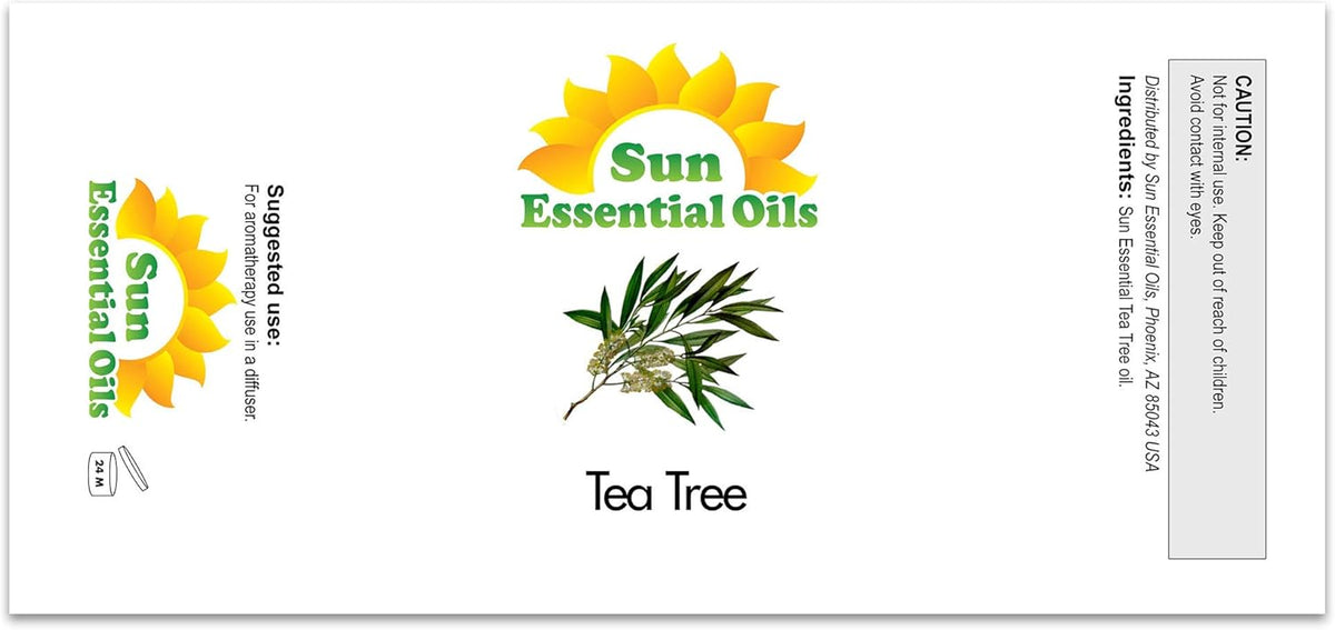 Sun Essential Oils - 2 oz Tea Tree Essential Oil for Skin, Hair, Scalp, Diffuser, Humidifier &