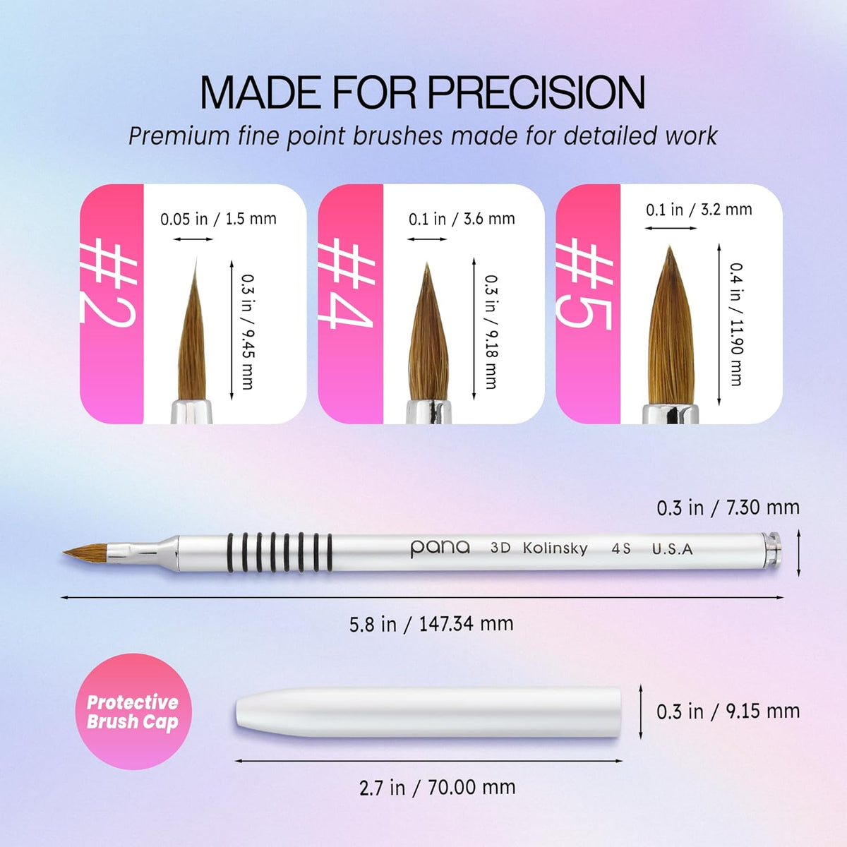 PANA 3D Kolinsky Acrylic Nail Art Sculpture Brush with Silver Metal Non-Slip Grip Handle for