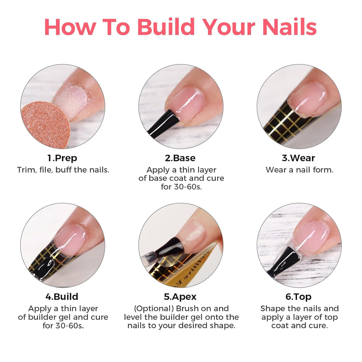 Builder Gel for Nails, 60g Clear Hard Gel for Nail Extension with 10 Nail Forms, Strengthener &