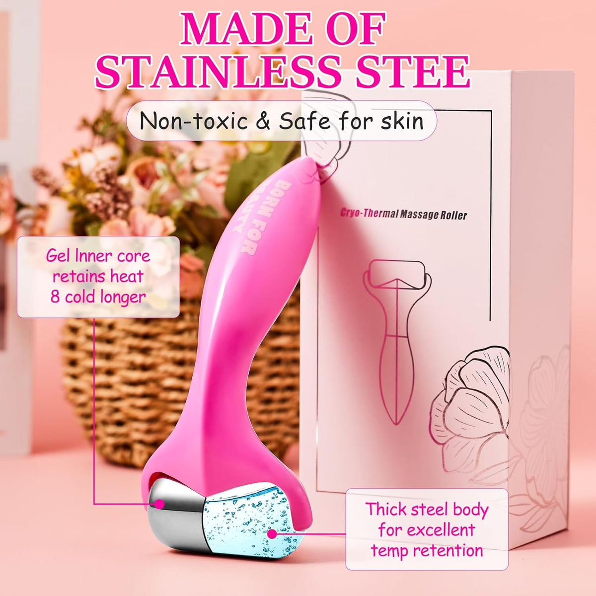 360° Rotating Ice Roller for Face-Stainless Steel Facial Massage Tool for Skin Tightening, Ice Face