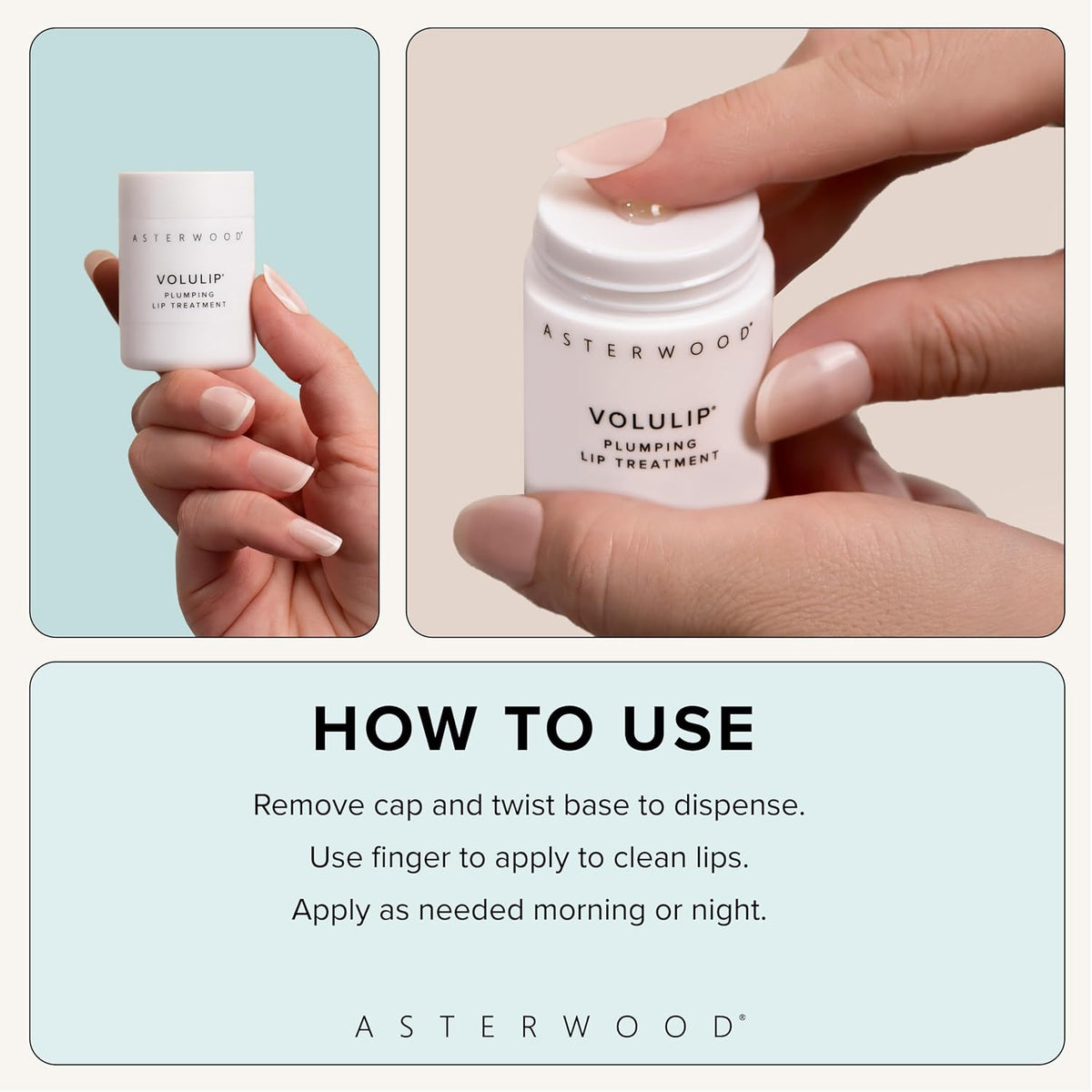 Asterwood Lip Treatment & Balm - with Volulip, Hyaluronic Acid, & Matrixyl 3000 - Hydrating
