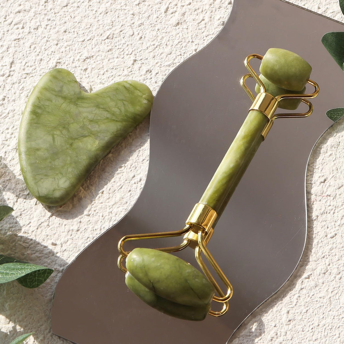 2 Pack – Jade Roller & Gua Sha Facial Tools Set for Face & Body – Face Sculpting, Puffiness &
