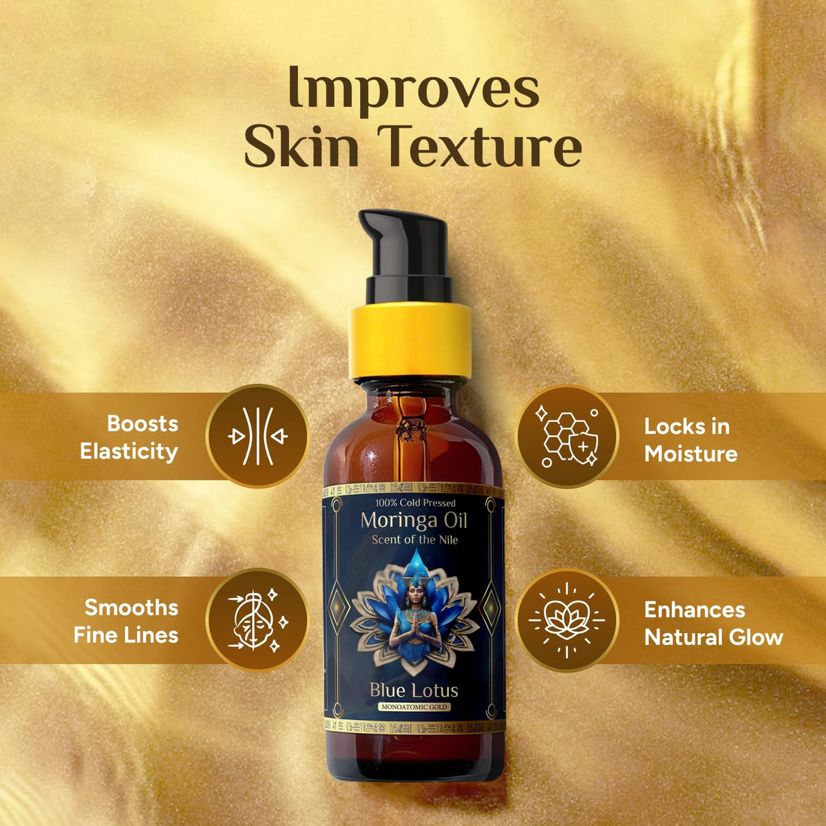 Pure Organic Moringa Oil with Blue Lotus Flower – Deep Hydrating & Anti-Aging Ritual Oil for Skin