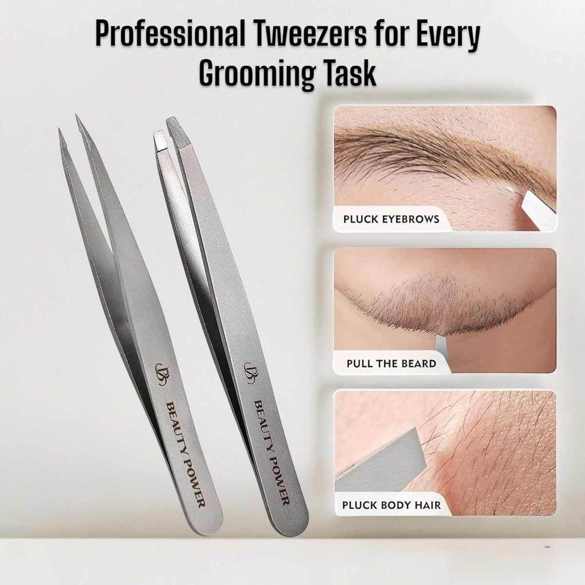 Professional Tweezers Set – Slant & Point, Ultra Precision German Stainless Steel Tweezers for
