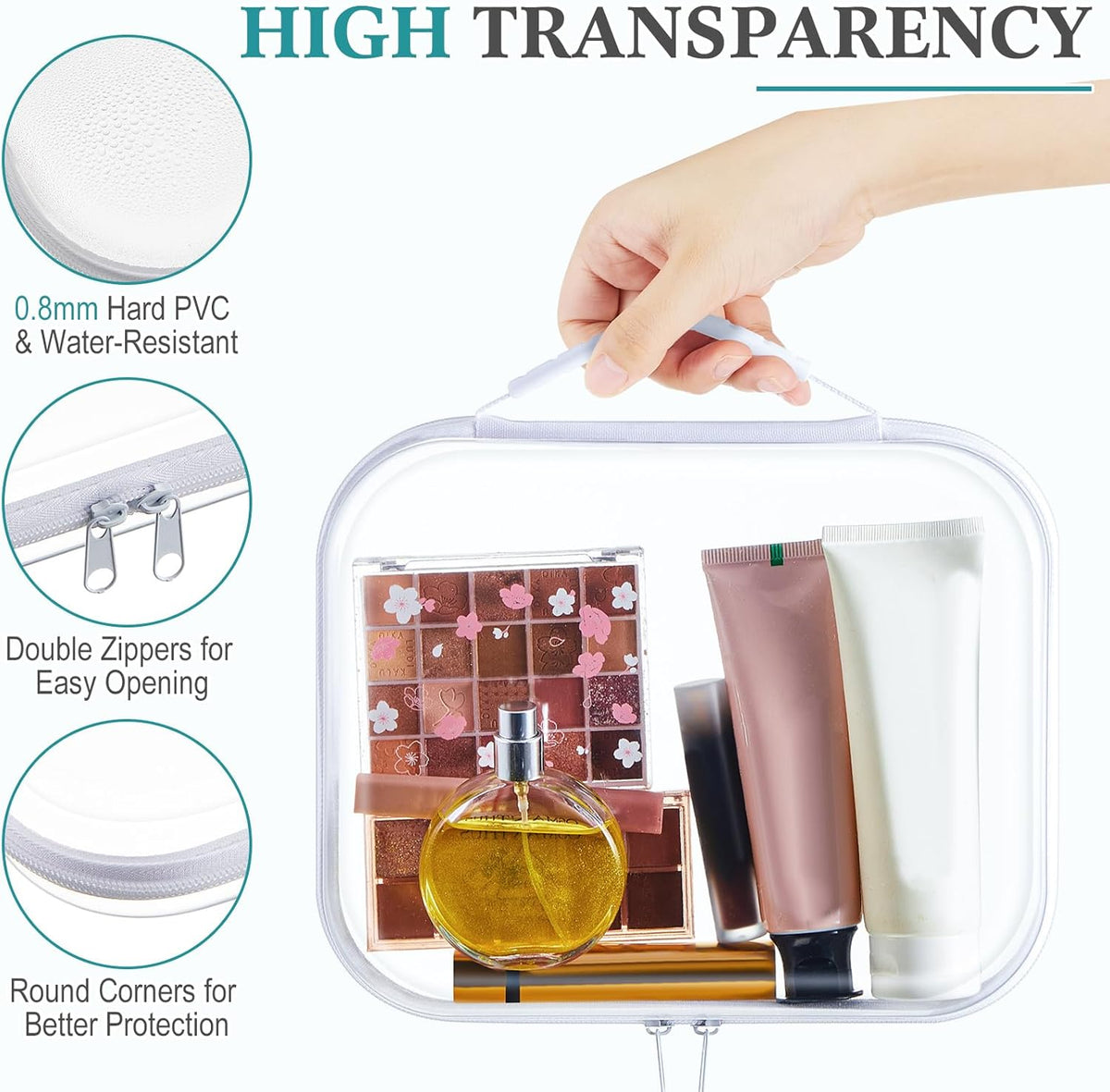 Sanwuta 4 Pcs Clear Hard Zipper Case with Handle Office Storage Cases Hard Plastic Pouches