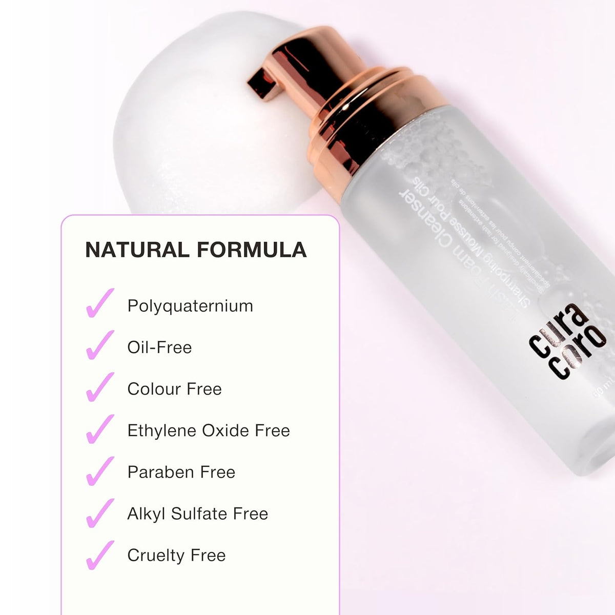CURACORO 60ML Eyelash Extension Cleanser (Unscented) - Lash Shampoo for Lash Extensions, Eyelash