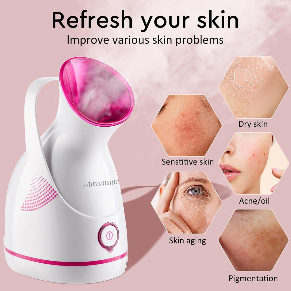 Amconsure Facial Steamer - Nano Ionic Face Steamer Warm Mist Steamer for Home Sauna SPA, Humidifier