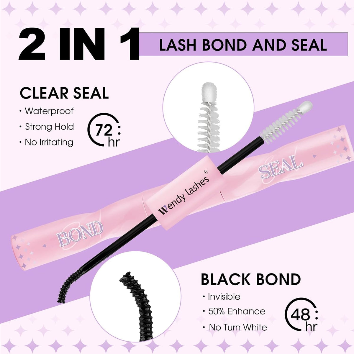 2 in 1 Lash Bond and Seal Kit for DIY Eyelash Extension,Waterproof,Black,Strong Hold Use at