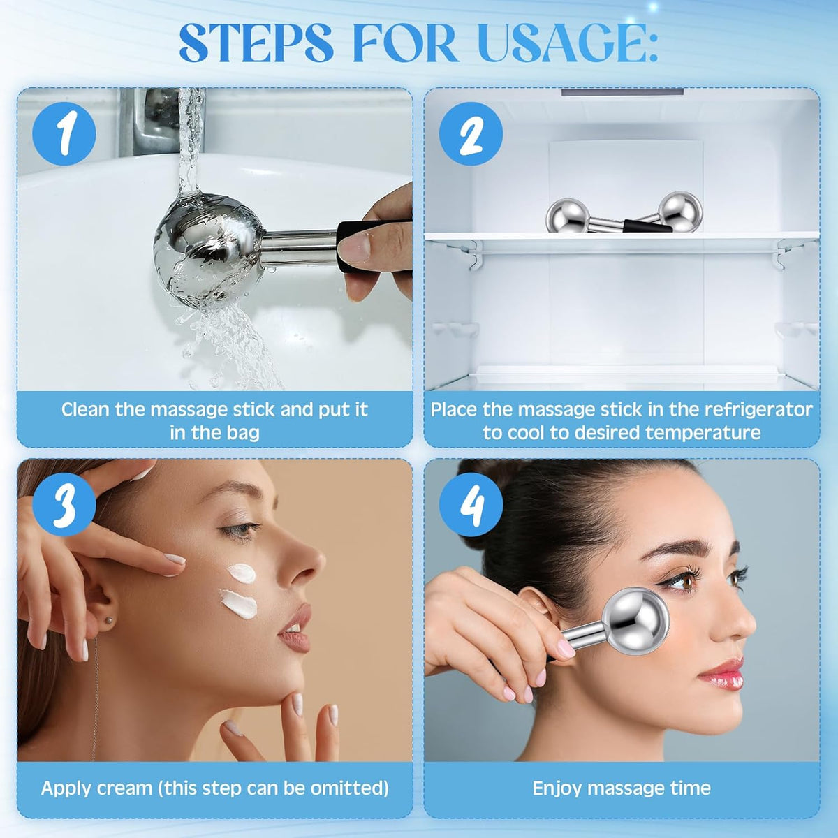 Baderke 2 Pcs Ice Globes for Face Stainless Steel Cooling Globes Unbreakable Cooling Roller Women
