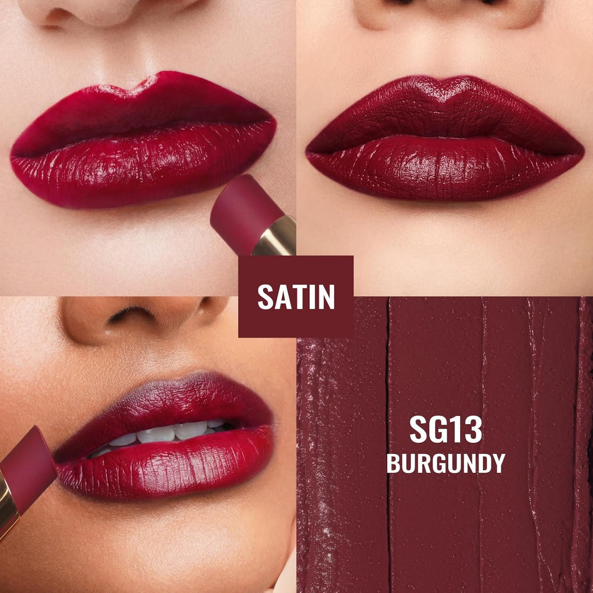 Oulac Color Rich Satin Lipstick - Burgundy Red Full Coverage Lip Color, Creamy Silky-Smooth