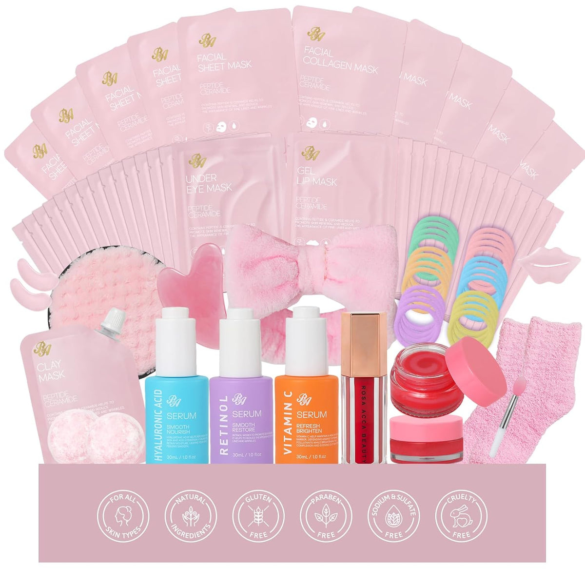 Rose Essential Oil Face Collagen Hydrogel Mask, Face Sheet Mask, 55 Pcs Skin Care Set, Spa Kit for
