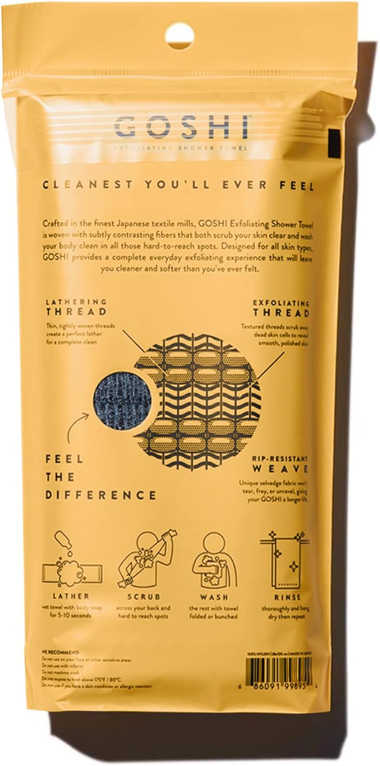 GOSHI Exfoliating Shower Towel - Rip-Resistant Exfoliating Washcloth for All Skin Types - Made in