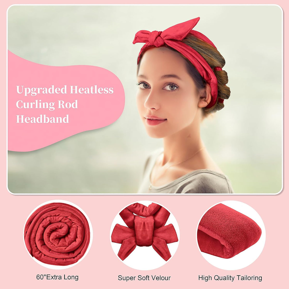 Heatless Curling Rod Headband, Upgraded 60" Extra Long Heatless Curls Headband Soft Hair Curlers to