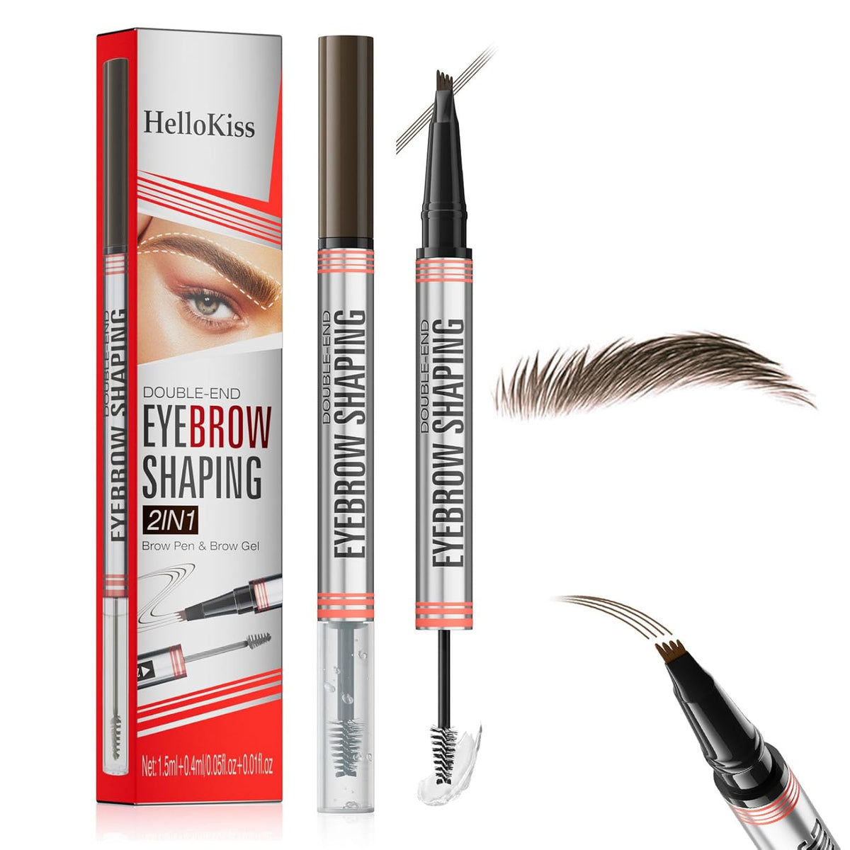 4-Fork Tip Microblading Eyebrow Pen With Brow Gel - 2-in-1 Waterproof Eyebrow Pencil, Long-Lasting