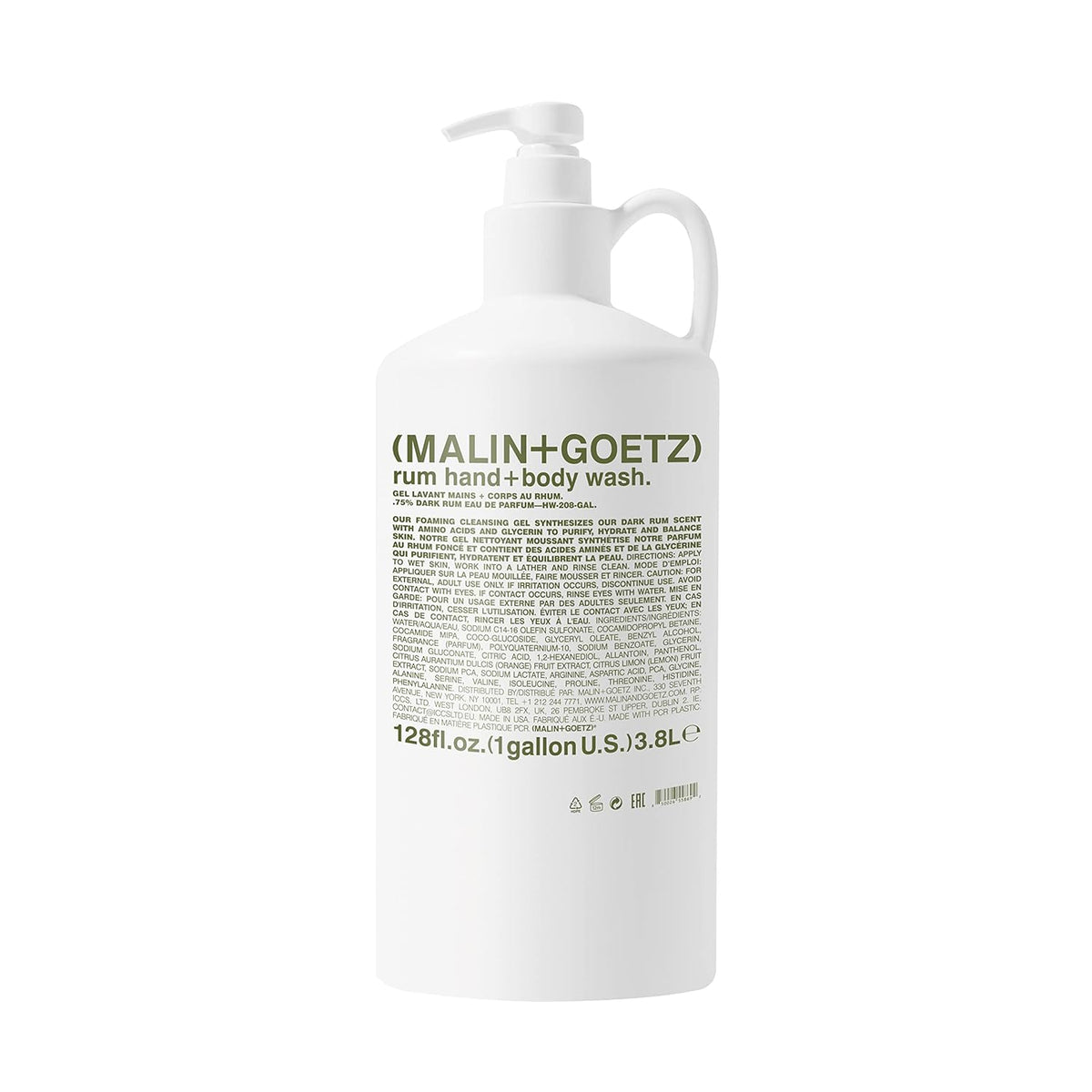 MALIN+GOETZ Rum Hand + Body Wash, 128 Fl. Oz. – Allows Up to 15 Refills, Natural Cleansing