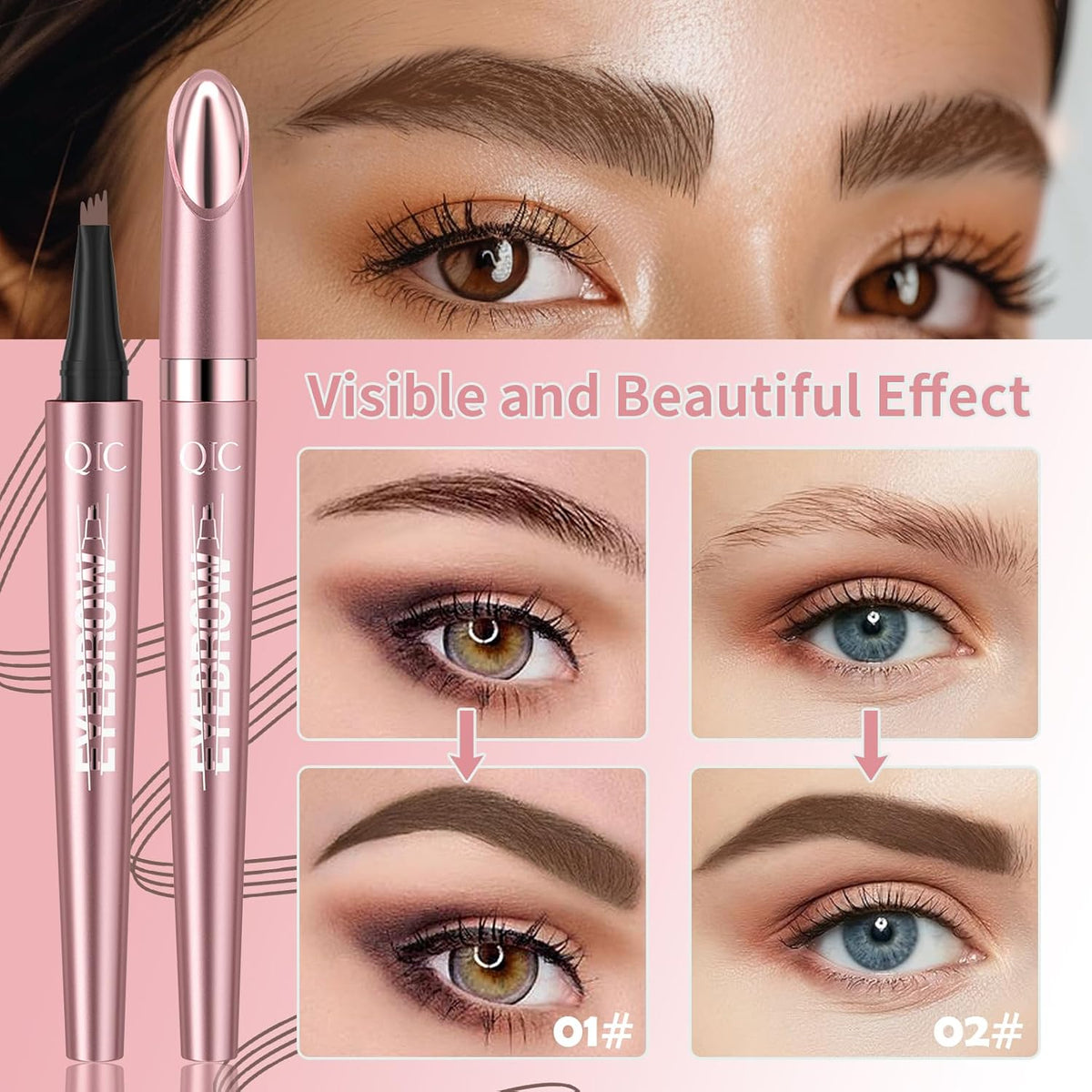 Eyebrow Pencils for Women - Microblading Eyebrow Pencil with Precise 4-Fork-Tip Waterproof Eyebrow