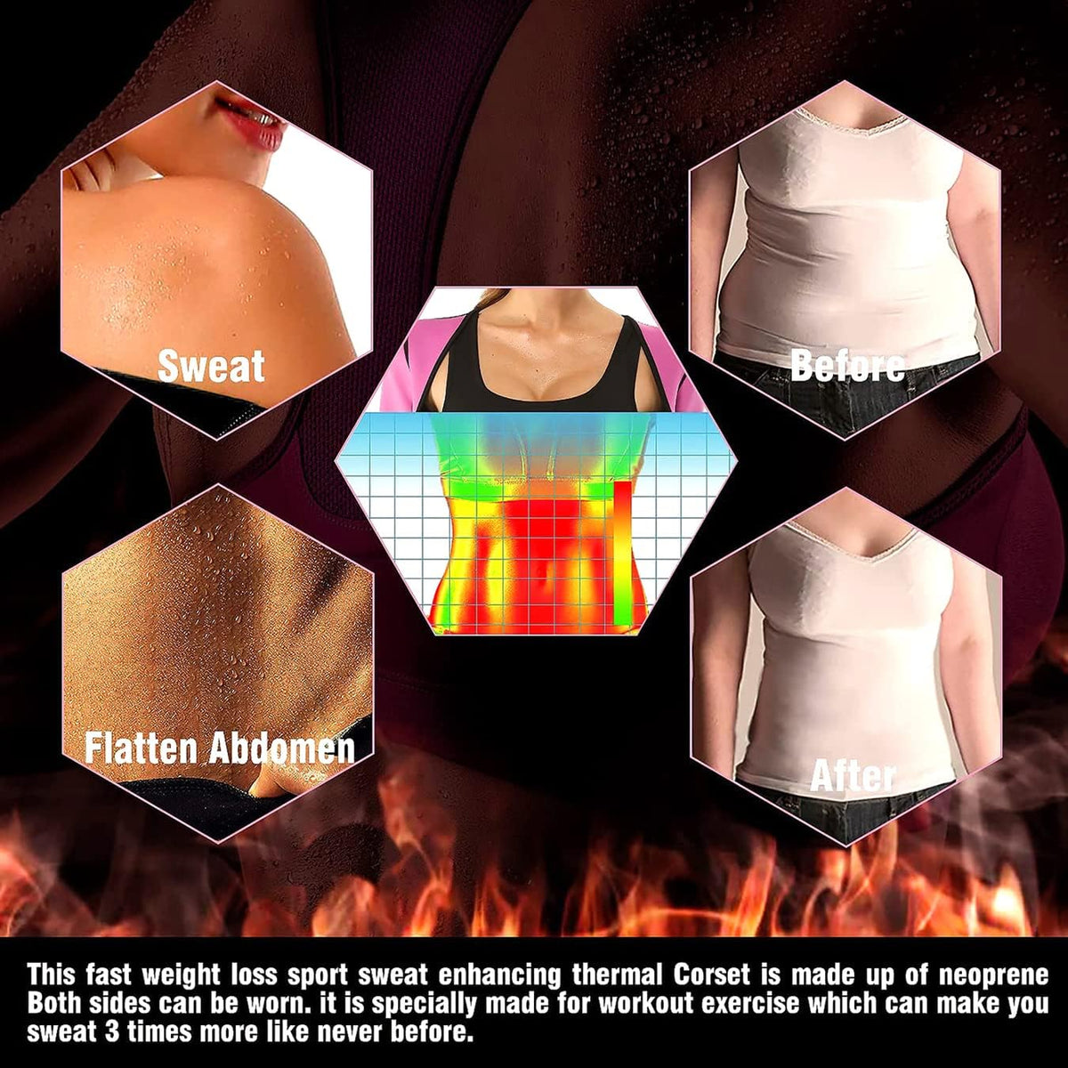 NonEcho Women Sauna Body Shaper Sweat Suit Sleeve Spa Cami Hot Neoprene Slimming Workout Vest Waist