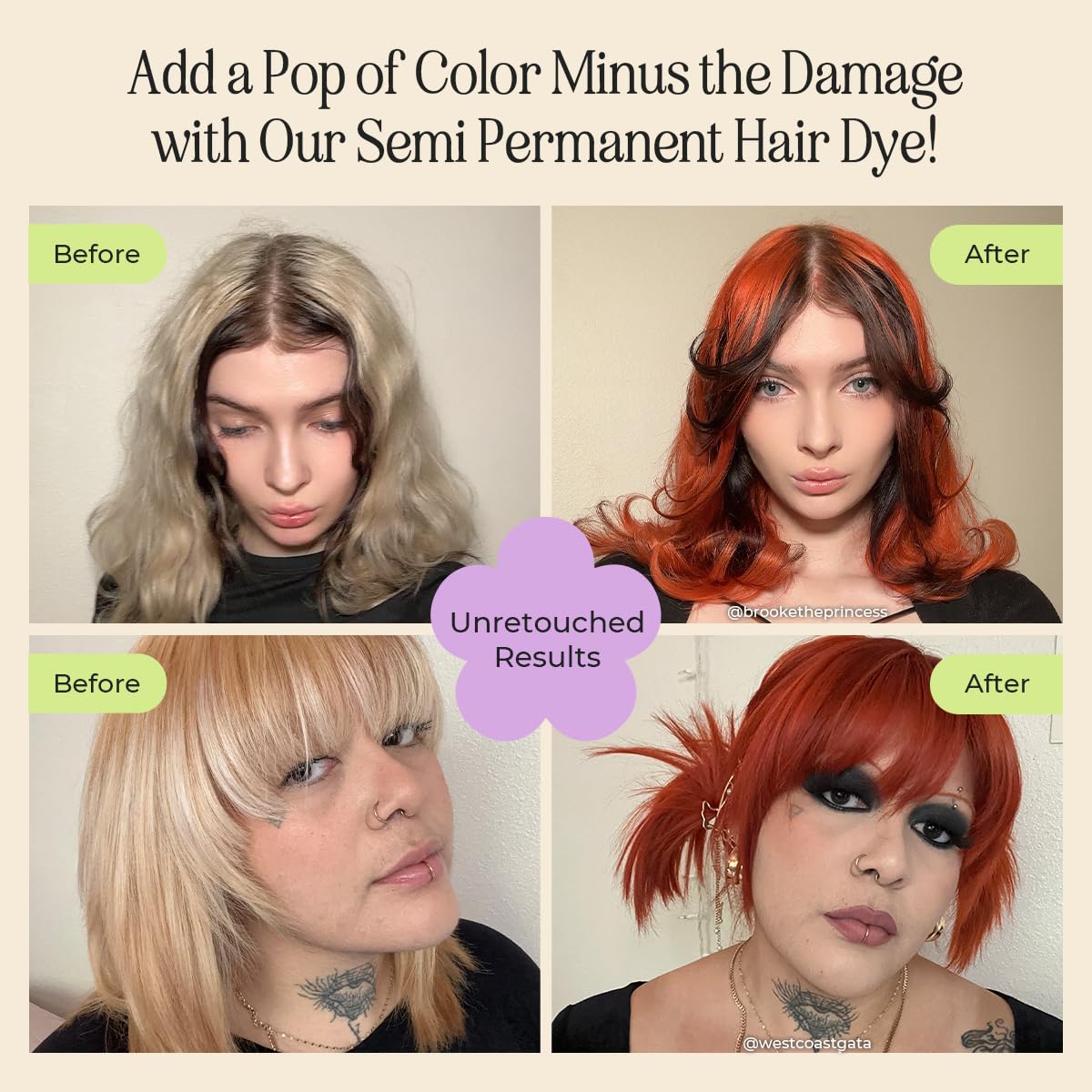 INH Semi Permanent Hair Color | Color Depositing Conditioner | Orange Hair Dye | No Bleach, No