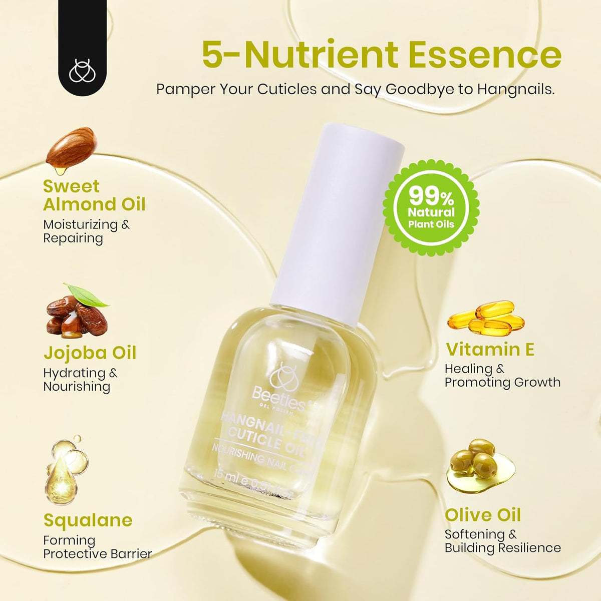 Beetles Cuticle Oil for Nail 15ml Almond Fragrance Care with Jojoba Oil & Vitamin E Nail Growth and