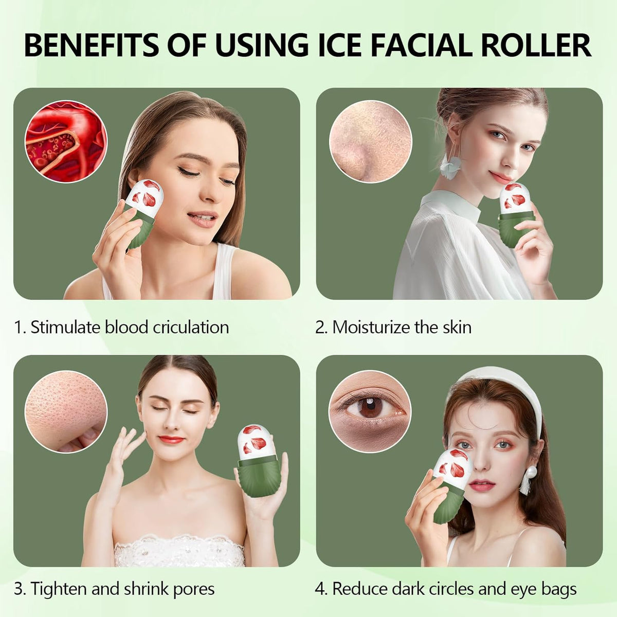 Ice Roller for Face and Eye, Silicone Ice Facial Roller Ice Holder, Face Ice Mold Skin Care, Face