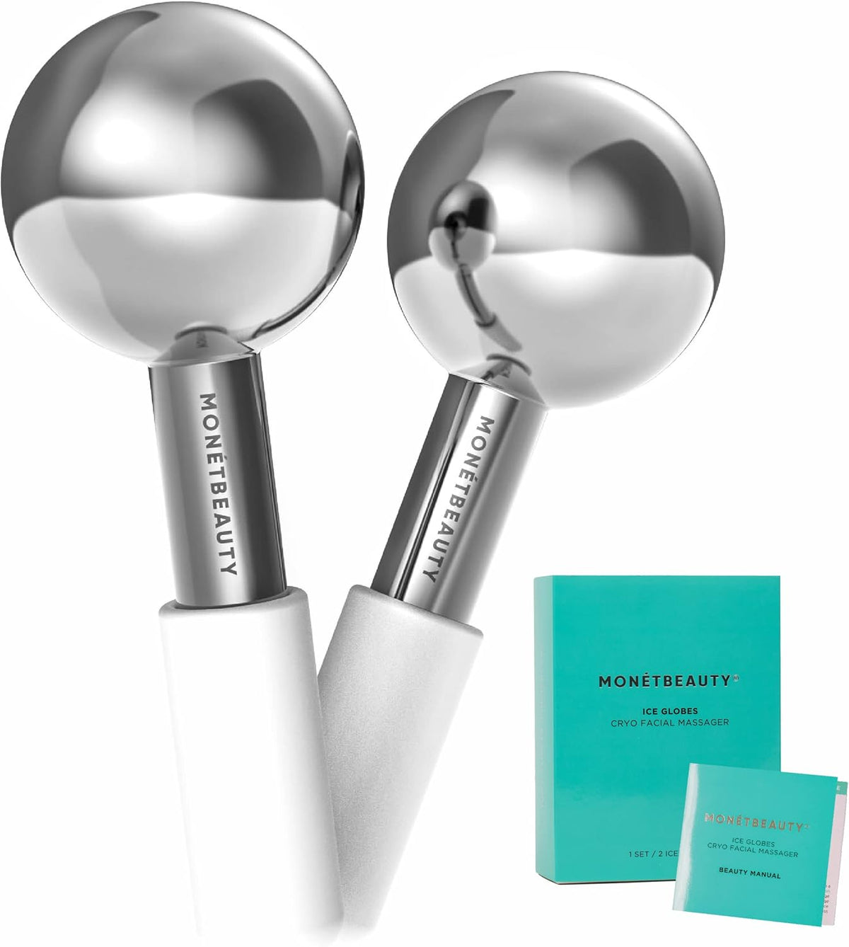 Stainless Steel Ice Globes for Facials (Silver), Durable Cryo Globes Instantly Reduce Puffiness