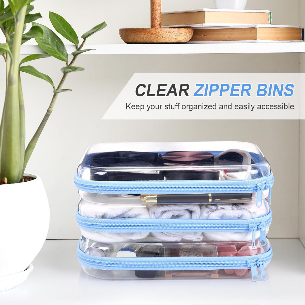 Hoolerry 3 Pcs Clear Hard Zipper Case Plastic Pouch Transparent Hard Case Clear Makeup Bag Portable