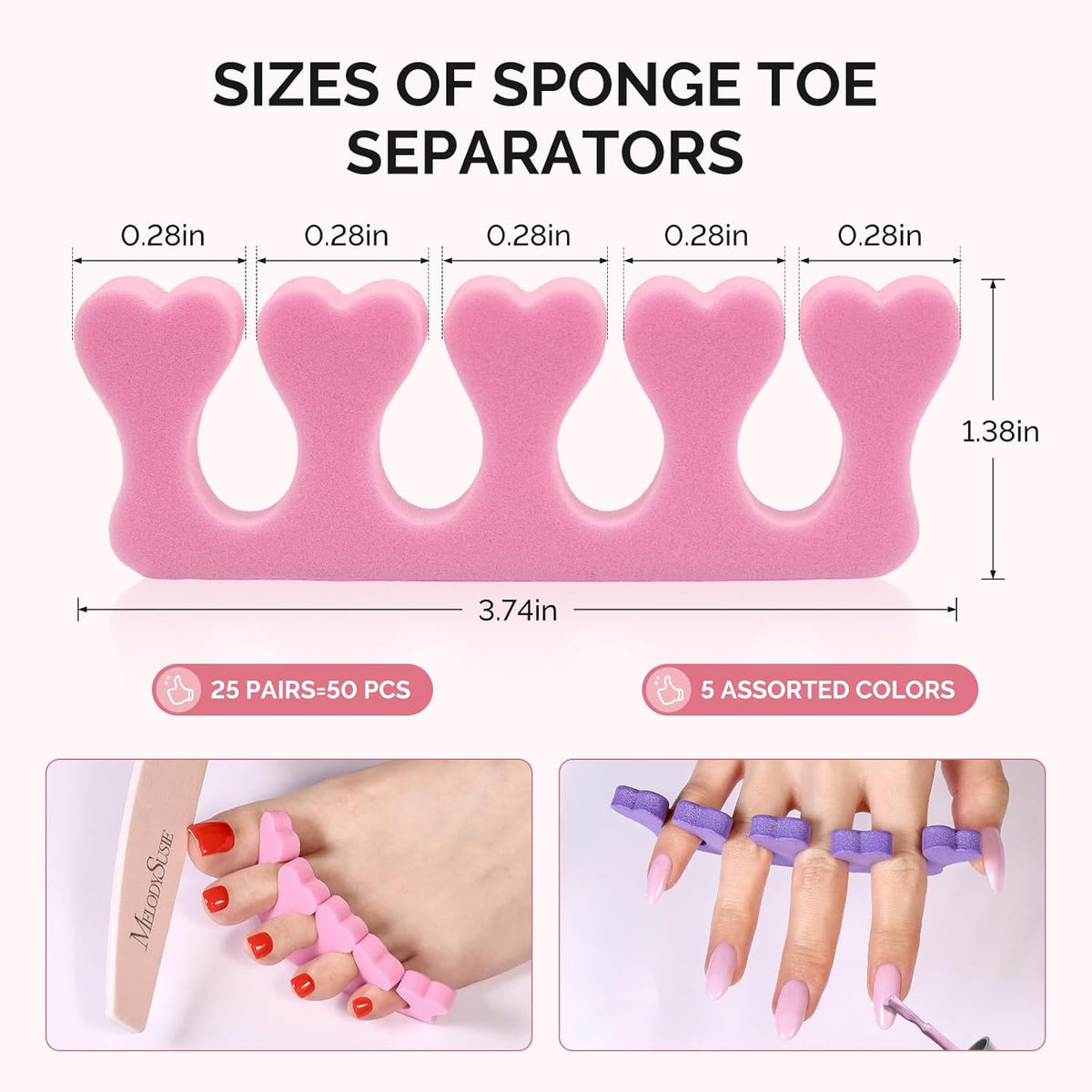 MelodySusie 50 Pcs Sponge Toe Separators Set, Soft & Premium Finger, Toe Spacers for Nail Polish