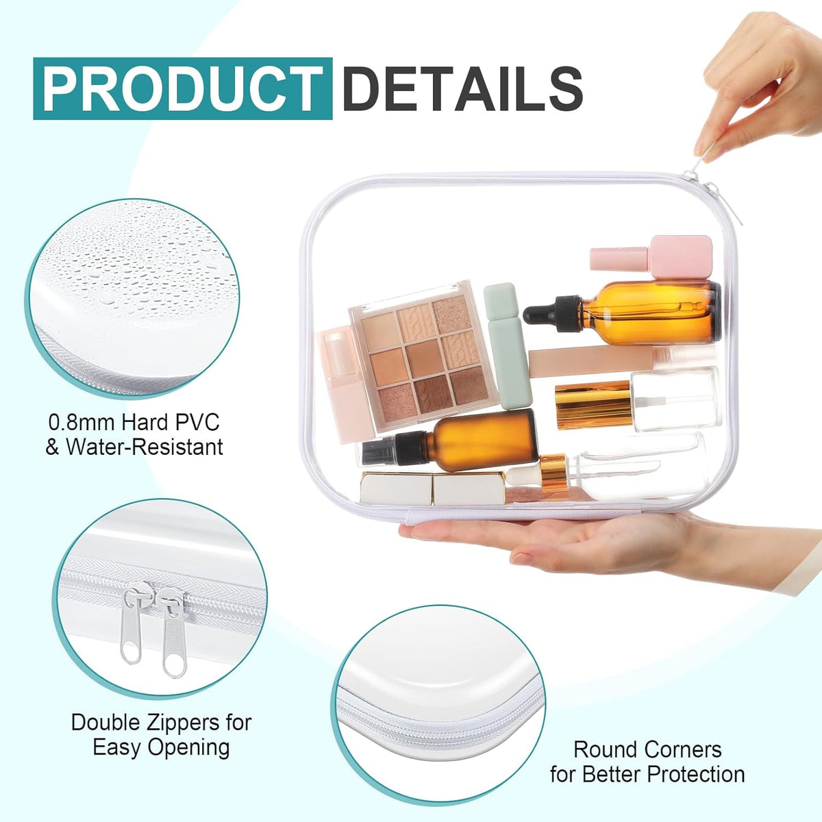 Hoolerry 4 Pcs Hard Clear Zipper Case Makeup Bags Plastic Pencil Pouch Transparent Storage Box