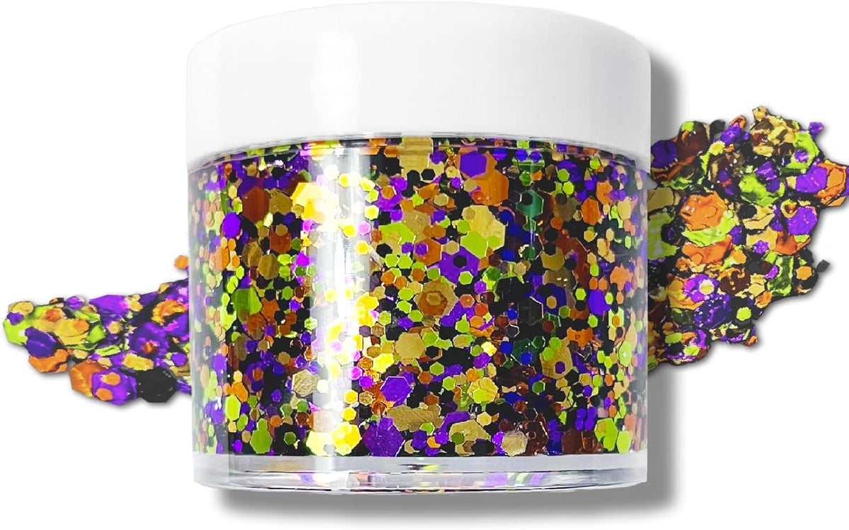 Halloween Glitter Gel for Body, Face, Hair and Lip, Color Changing Glitter Gel Under Light