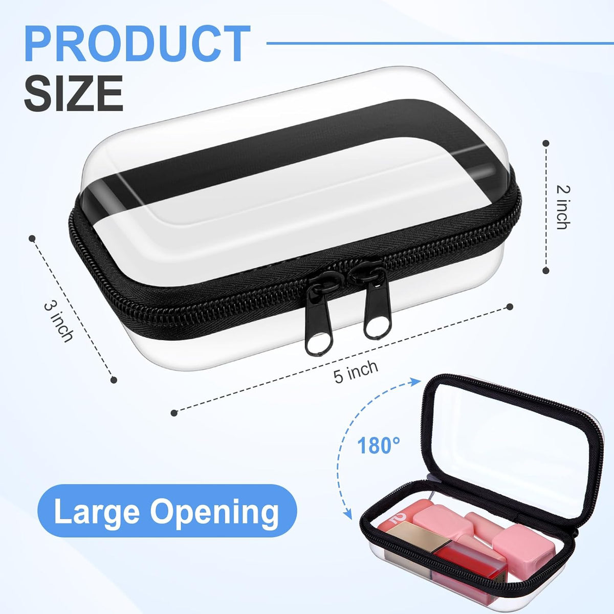 Hoolerry 3 Pcs Clear Hard Zipper Case Plastic Pouch Transparent Hard Case Clear Makeup Bag Portable
