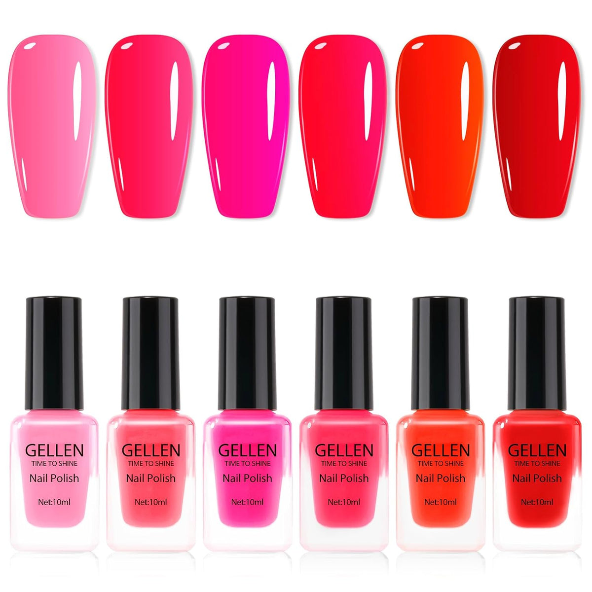 GELLEN Red Pink Nail Polish, Quick Air Dry Natural Traditional Regular Nail Polish Bright Red Hot