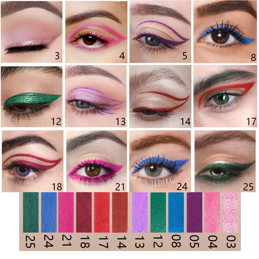 Kaely 12Pcs Glitter Gel Eyeliner Pencil Set for Women, Color Colorful Eye Liner Waterproof Smudge