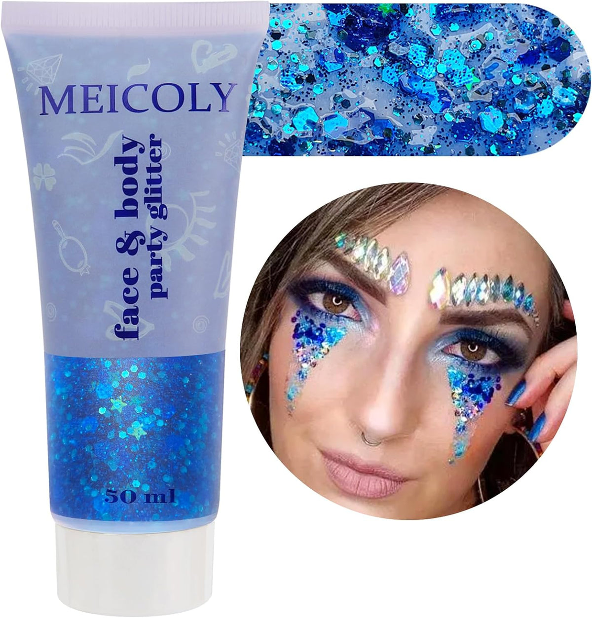 MEICOLY Blue Face Body Glitter,Halloween Face Glitter Gel,Festival Rave Accessories,Patriotic