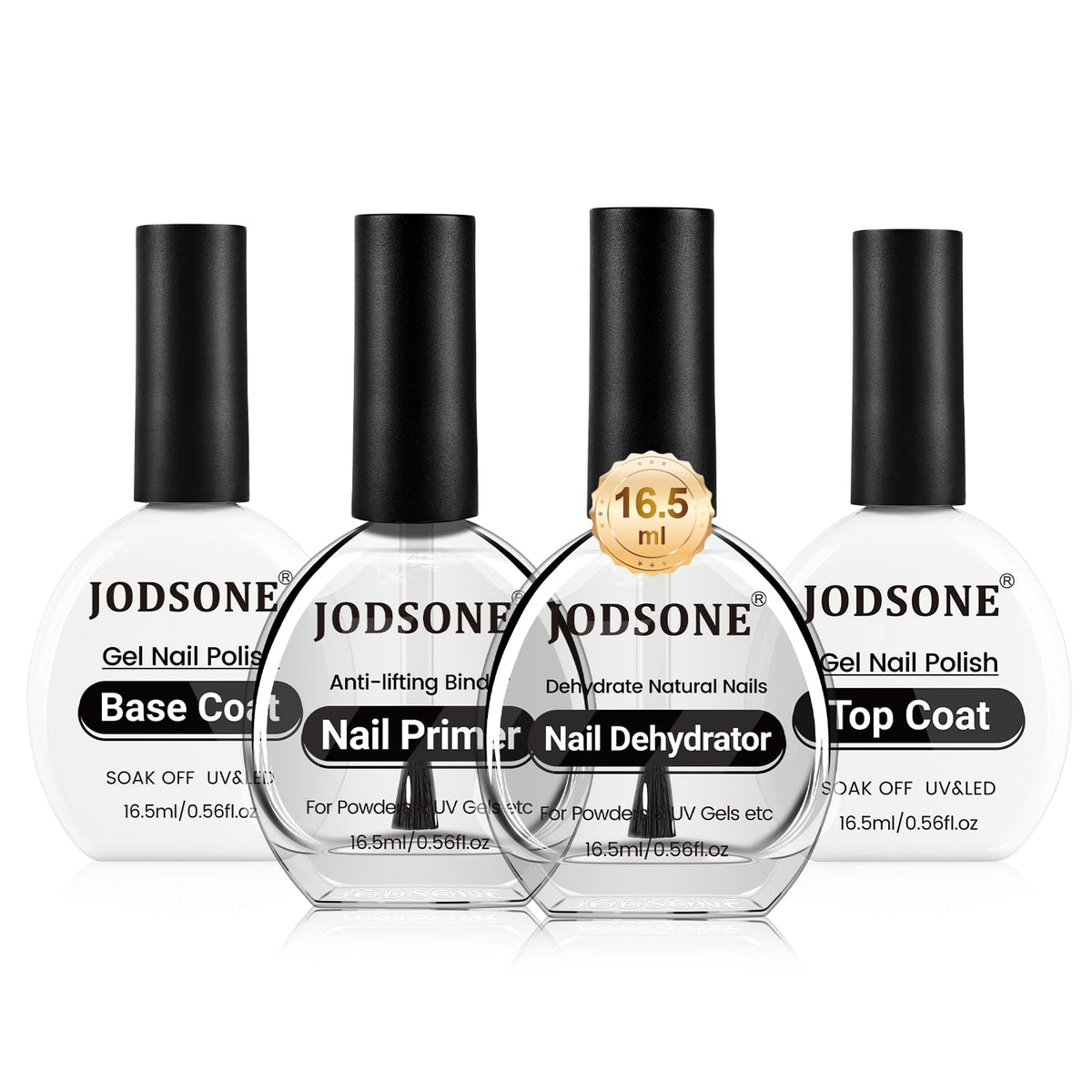 JODSONE 4Pcs Base Coat Top Coat Nail Primer Nail Dehydrator for Long Lasting Manicures Prep Protect