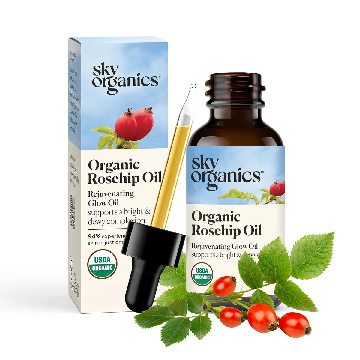 Sky Organics Organic Rosehip Oil (1oz) Cold-Pressed Rosehip Seed Oil, Anti-aging Face Oil