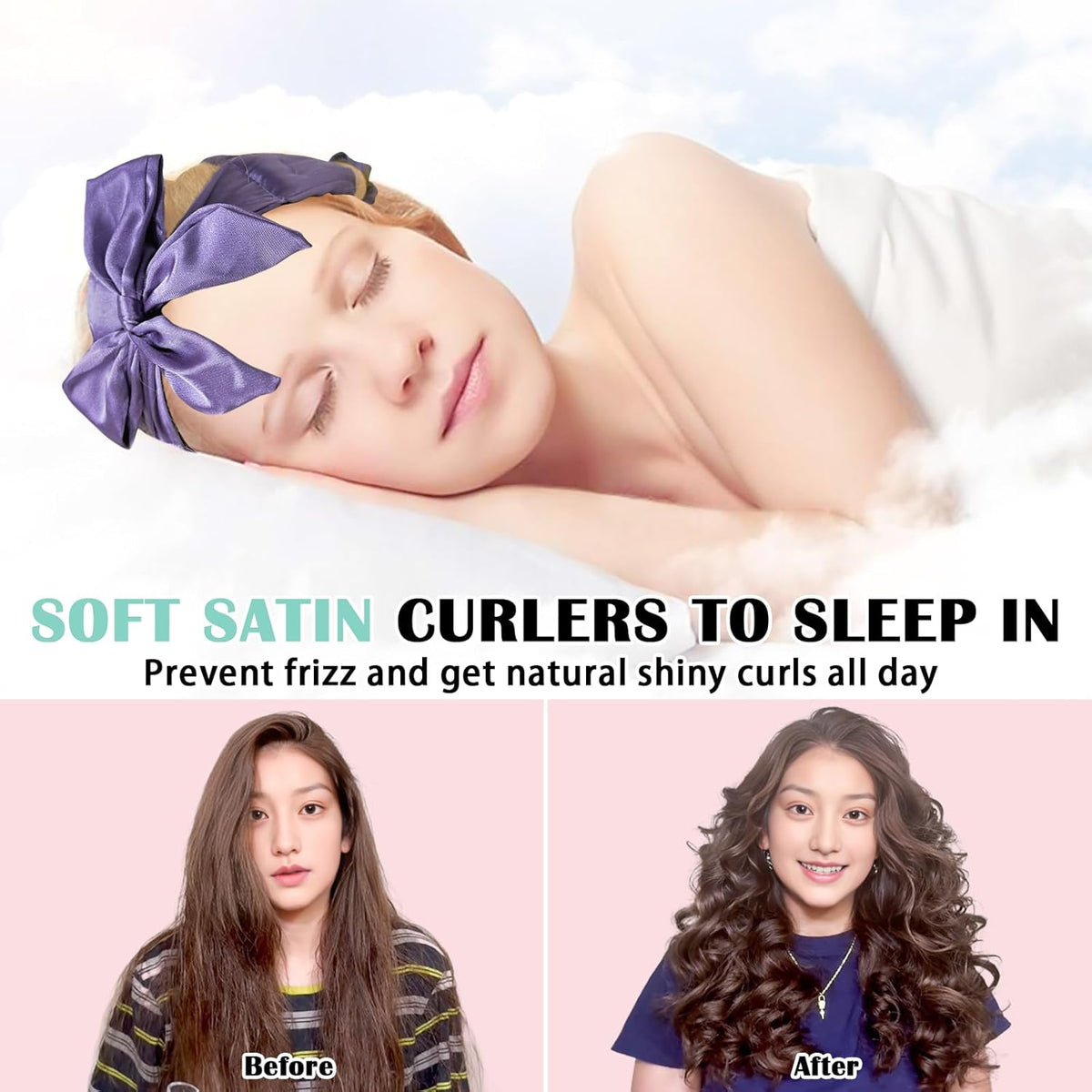 Satin Heatless Curls Overnight Hair Curlers to Sleep In Hair Curler Rollers No Heat Hair Wrap for