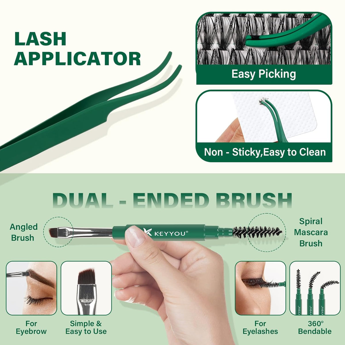 KEYYOU Lash Extension Kit DIY 300Pcs Lash Clusters Eyelash Extension Kit 40D 0.07 D Curl 9-18MIX