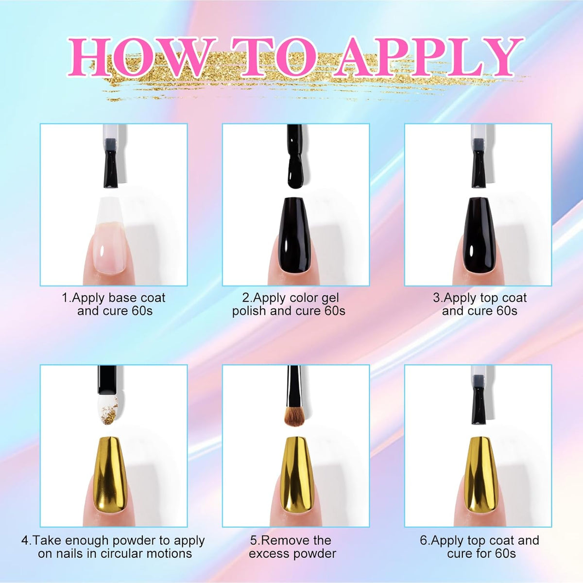NXJ INFILILA Pearl Chrome Nail Powder Kit, Chrome Pallete for Nails 4 Colors - Gold, Silver