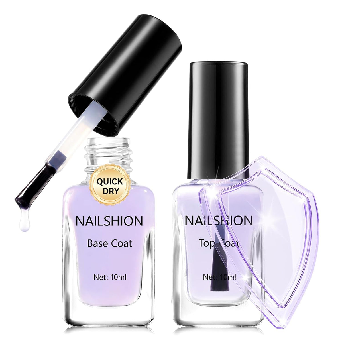 Anti-UV Base Top Coat, 2PCS Calcium & VE Base Strengthening High Shine Top Coat Clear Nail Polish