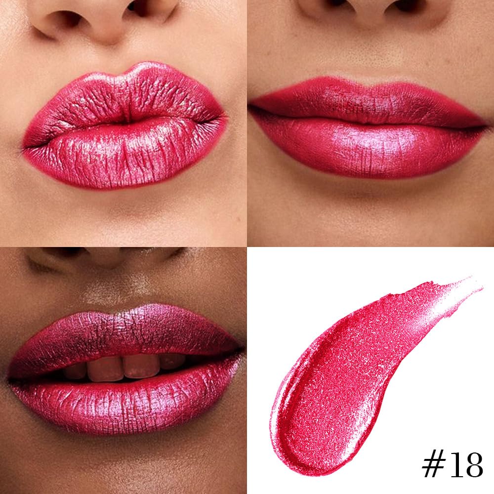 evpct Crushed Ruby Red Metallic Glitter Lip Liner and Lipstick Combo Lip Gloss Stain Set Makeup for