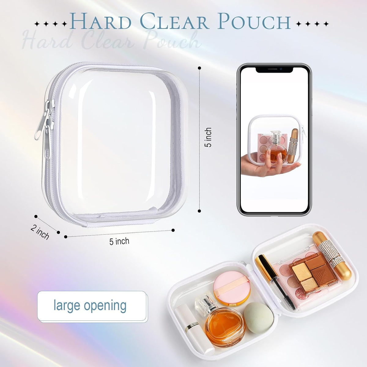Sanwuta 6 Pcs Clear Hard Zipper Case Pencil Pouches Hard Plastic Zipper Pouches Makeup Bag